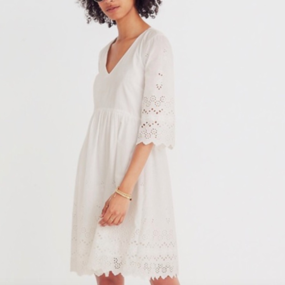 Madewell White Eyelet V-Neck Midi Dress| 2